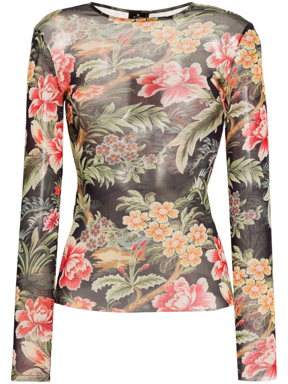 ETRO 花卉印花半透明上衣 - 黑色