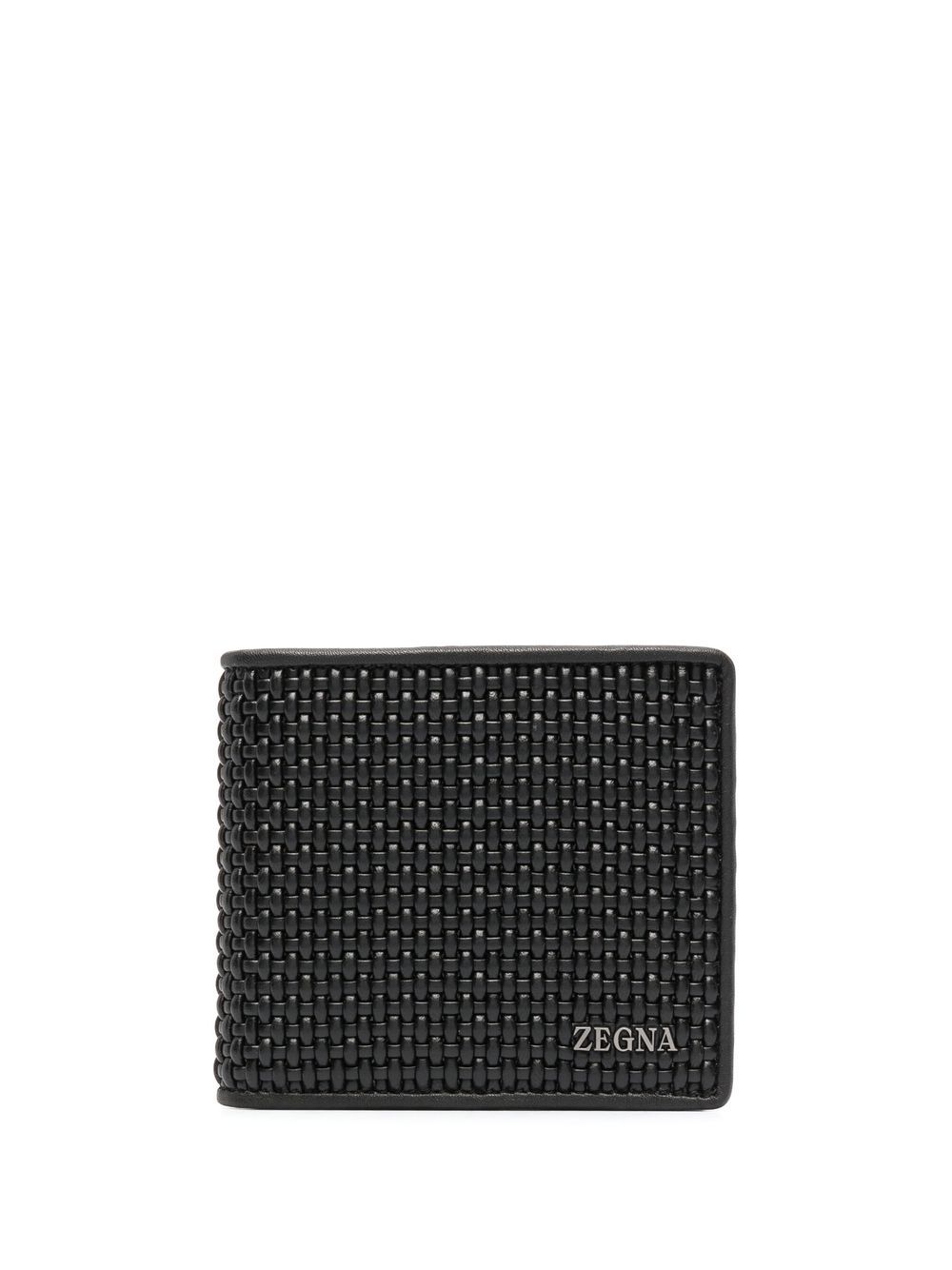 Zegna logo细节编织皮质钱包 - 黑色