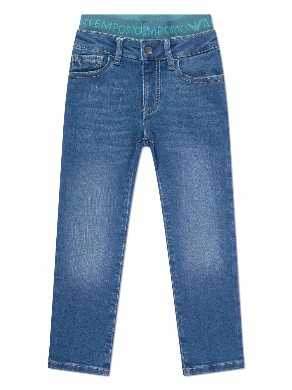 Emporio Armani Kids J07 logo腰边直筒牛仔裤 - 蓝色