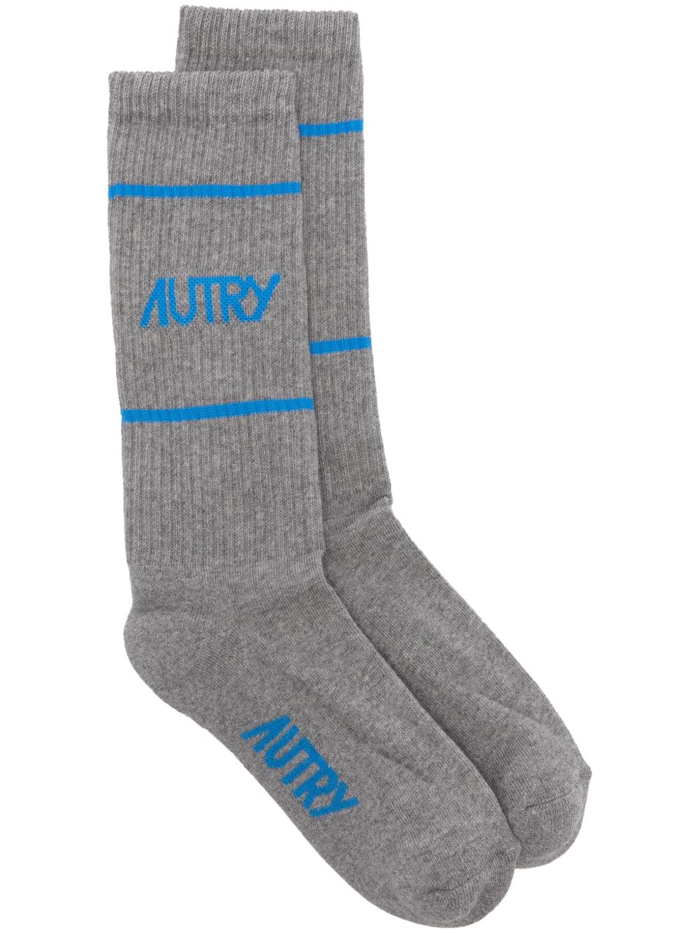 Autry logo嵌花条纹针织袜 - 灰色