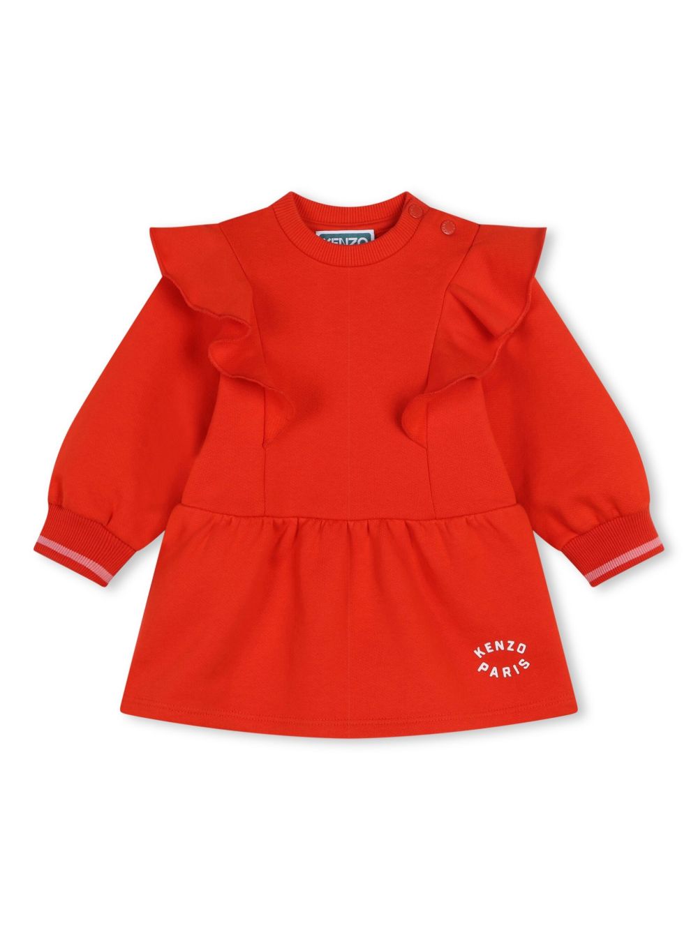 Kenzo Kids 荷叶边棉连衣裙 - 红色