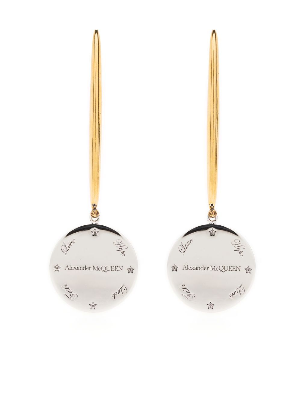 Alexander McQueen 亚历山大·麦昆 logo雕刻吊饰耳环 - 银色
