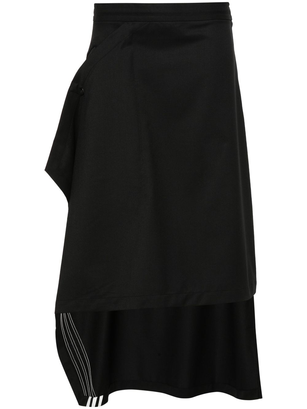 Y-3 三条纹logo不对称半身裙 - 黑色