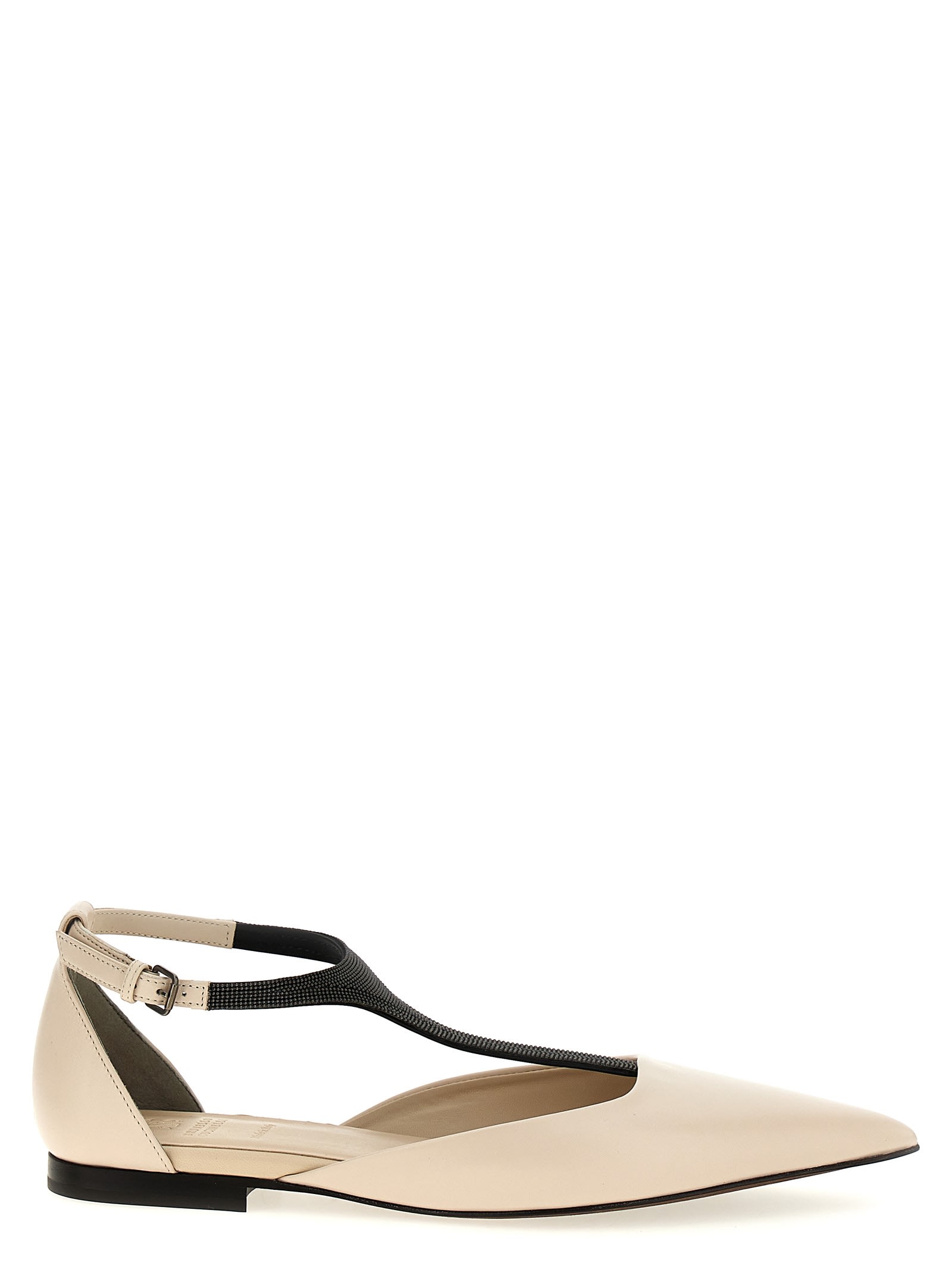 Brunello Cucinelli Leather Sandals With Monili Detail On The Front