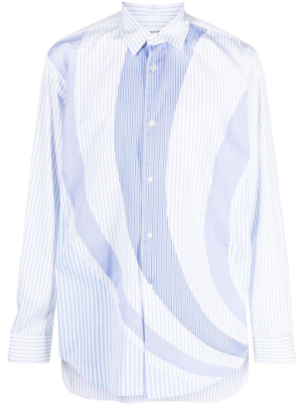 Comme Des Garçons Shirt 条纹拼接长袖衬衫 - 蓝色