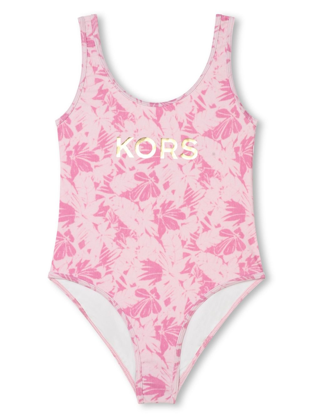Michael Kors Kids 花卉图案logo印花连体泳衣 - 粉色