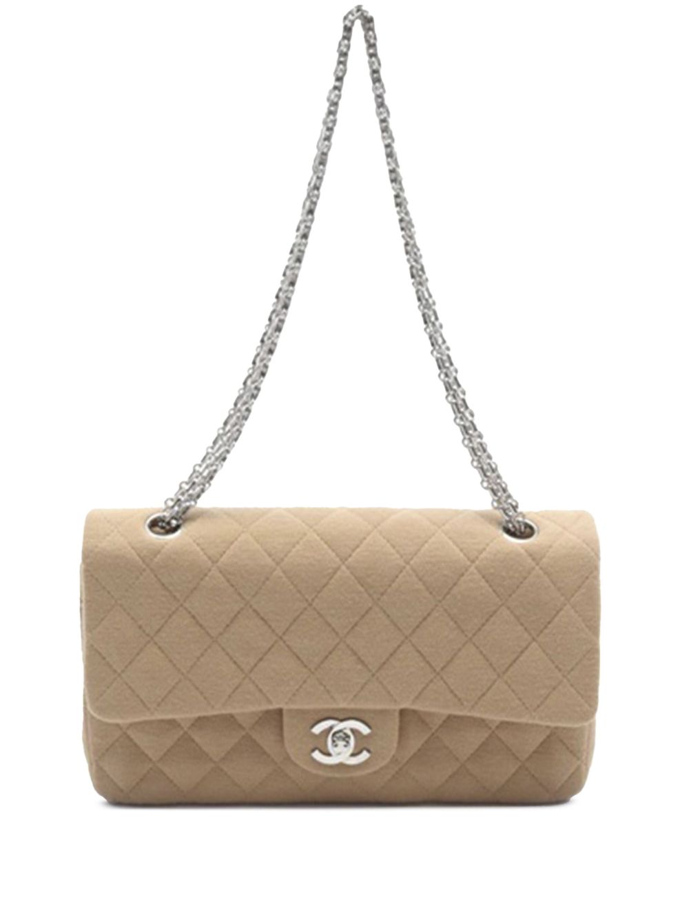 CHANEL Pre-Owned Classic Jersey Double Flap 中号单肩包（2000-2002年典藏款） - 褐色