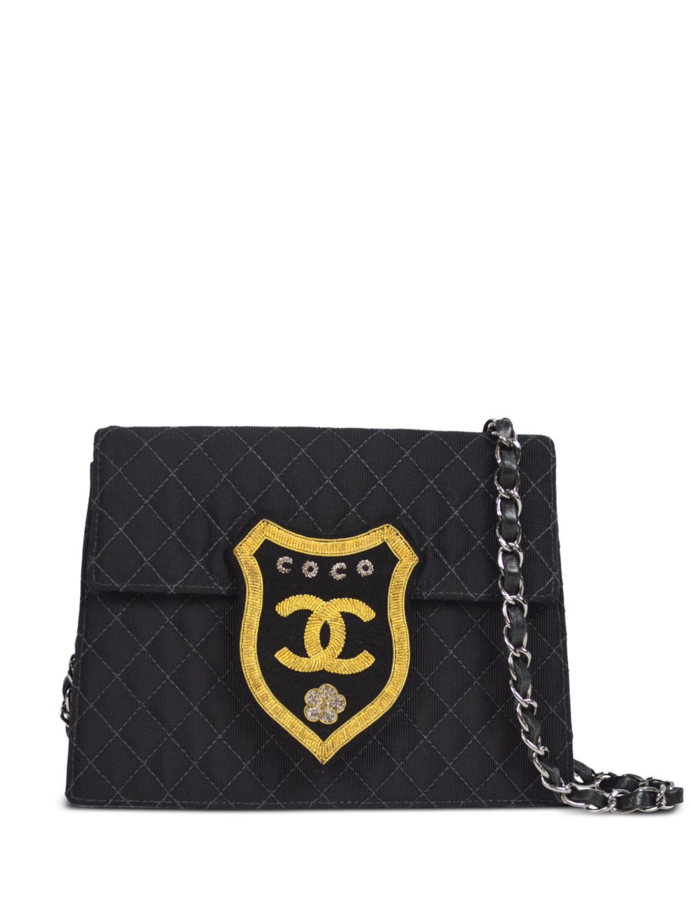 CHANEL Pre-Owned 徽章贴花牛仔单肩包（2005年典藏款） - 黑色