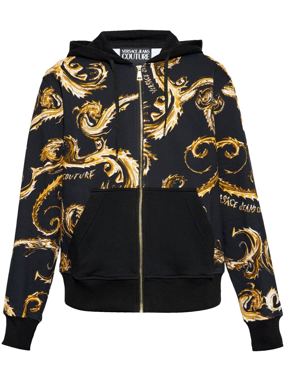 Versace Jeans Couture Barocco 印花拉链连帽衫 - 黑色