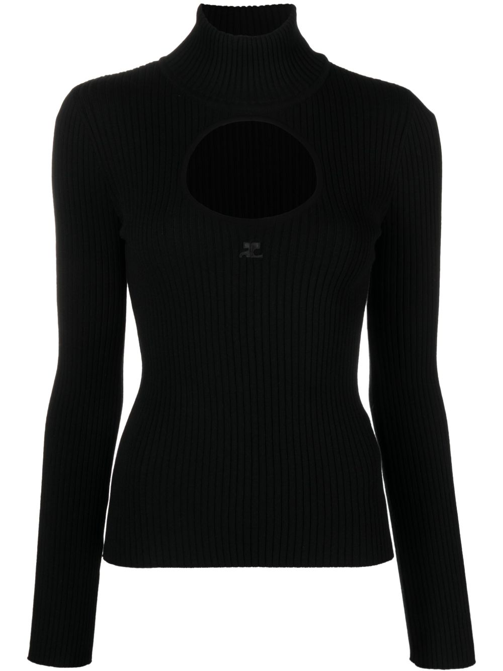 Courrèges logo刺绣镂空毛衣 - 黑色