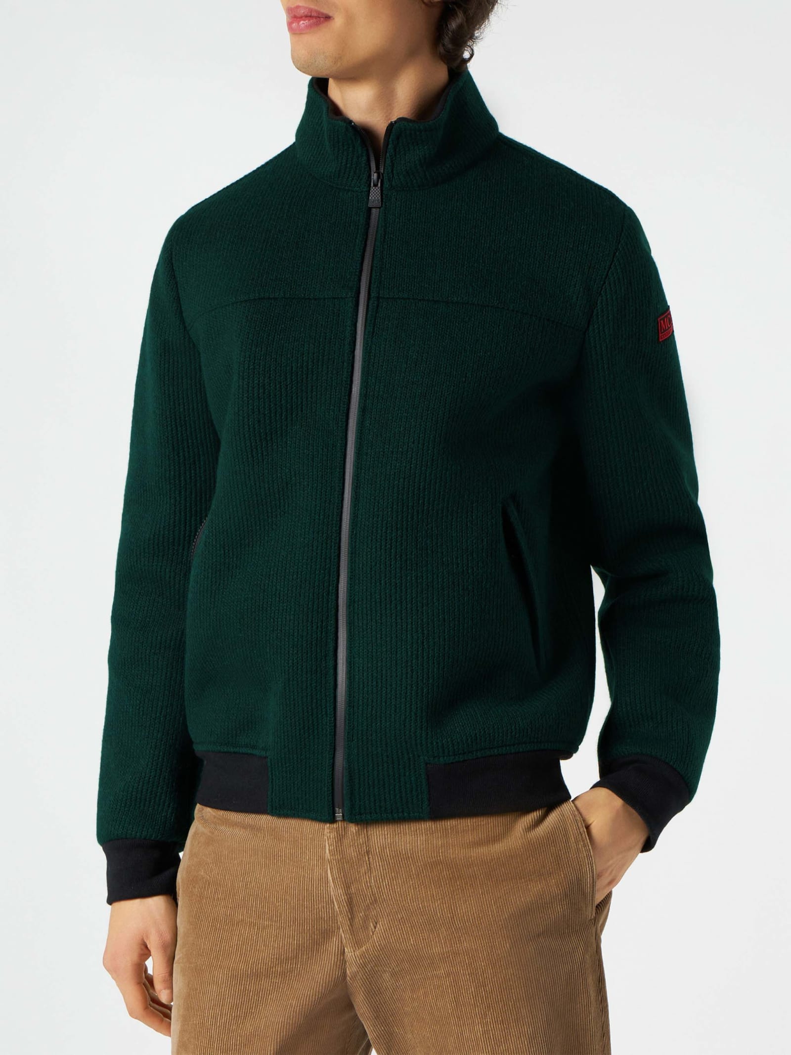 MC2 Saint Barth Man Knit Ribbed Green Bomber Jacket Country