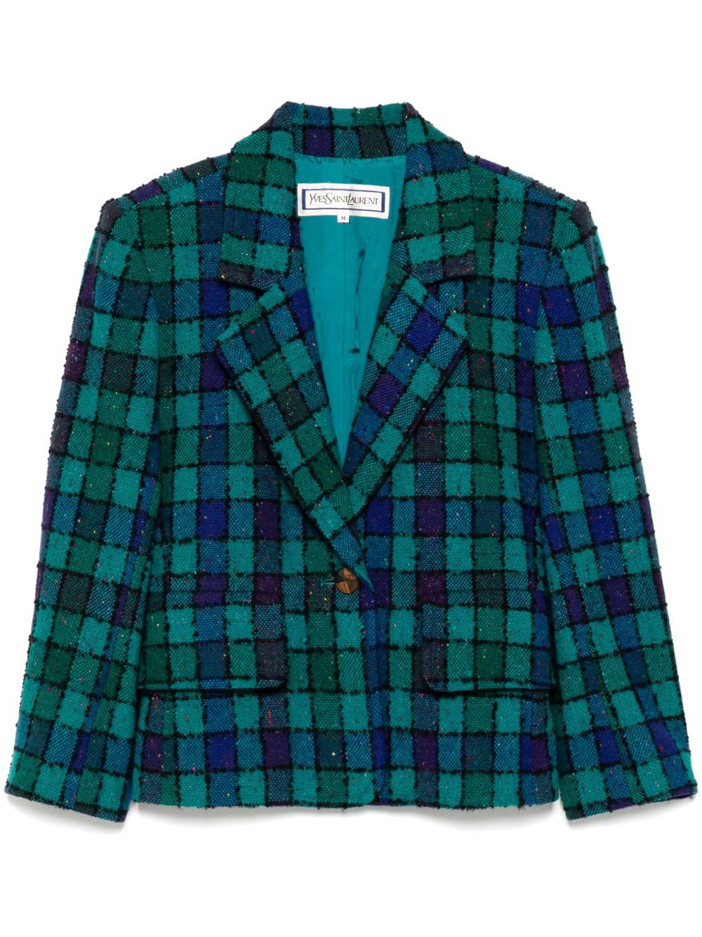 Saint Laurent Pre-Owned 格纹单排扣夹克（1990-2000年典藏款） - 蓝色