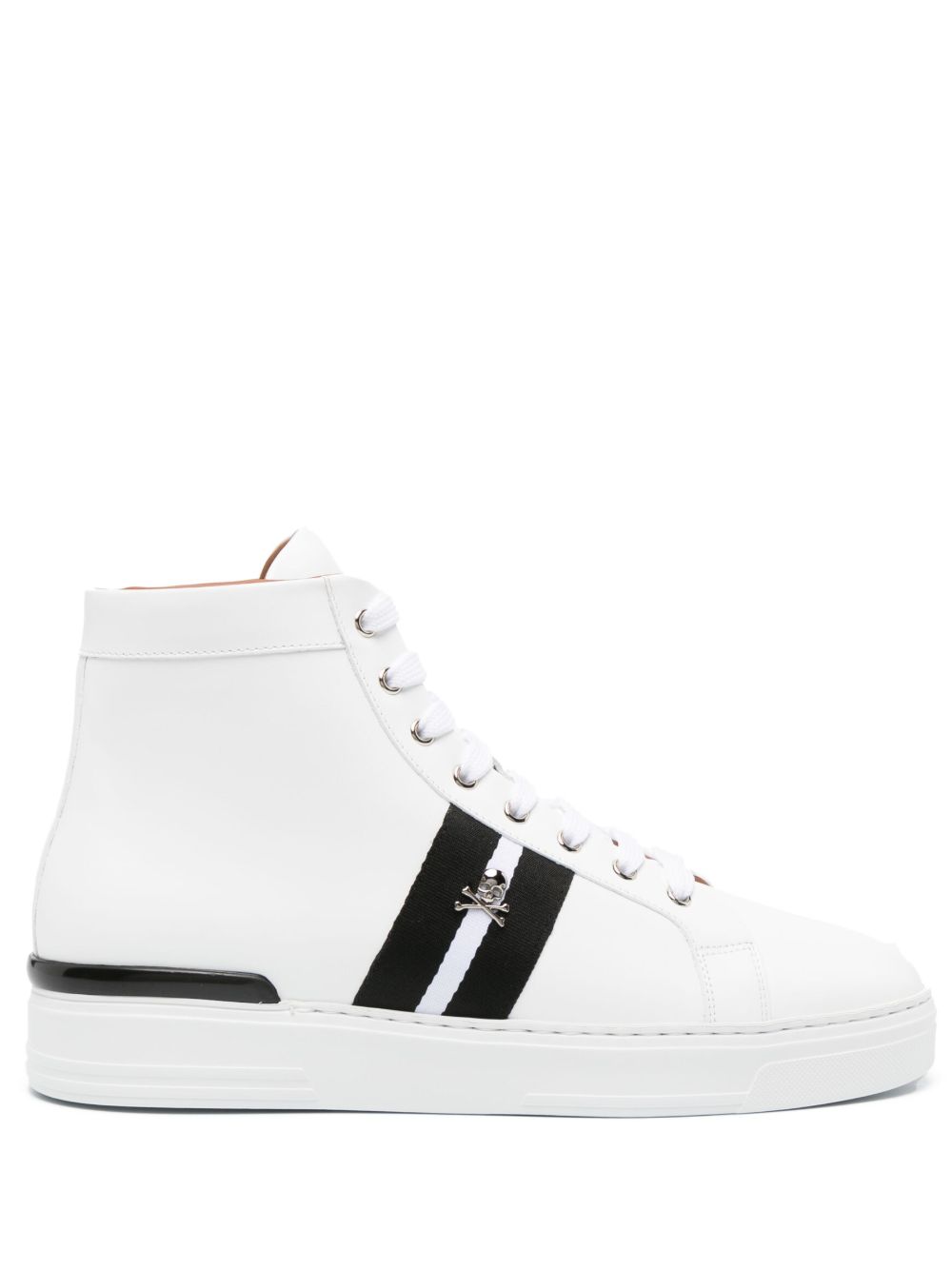 Philipp Plein 骷髅头缀饰皮质运动鞋 - 白色