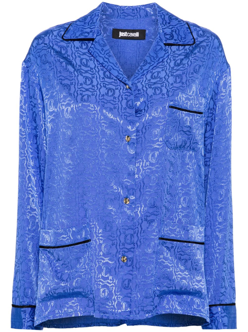 Just Cavalli logo蛇纹提花衬衫 - 蓝色