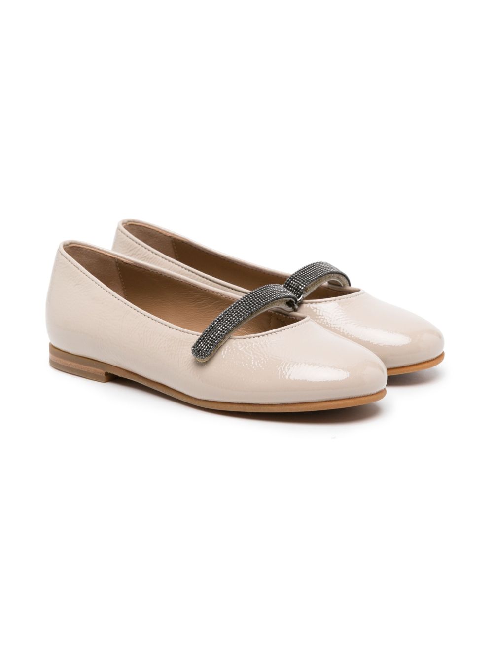 Brunello Cucinelli Kids Monili 珠饰缀饰皮质芭蕾平底鞋 - 中性色