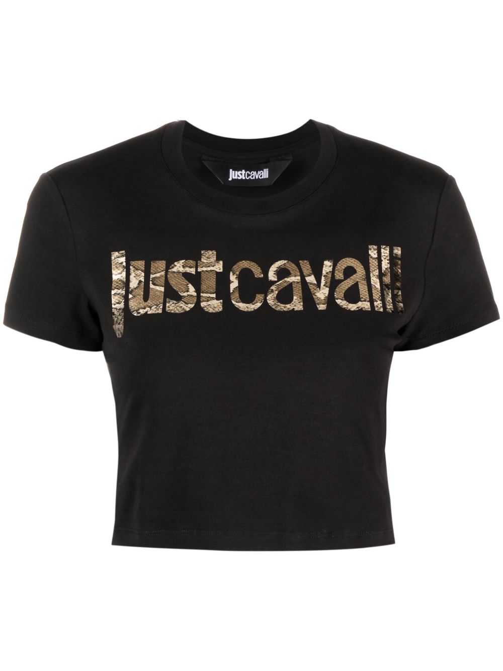 Just Cavalli logo印花短款T恤 - 黑色
