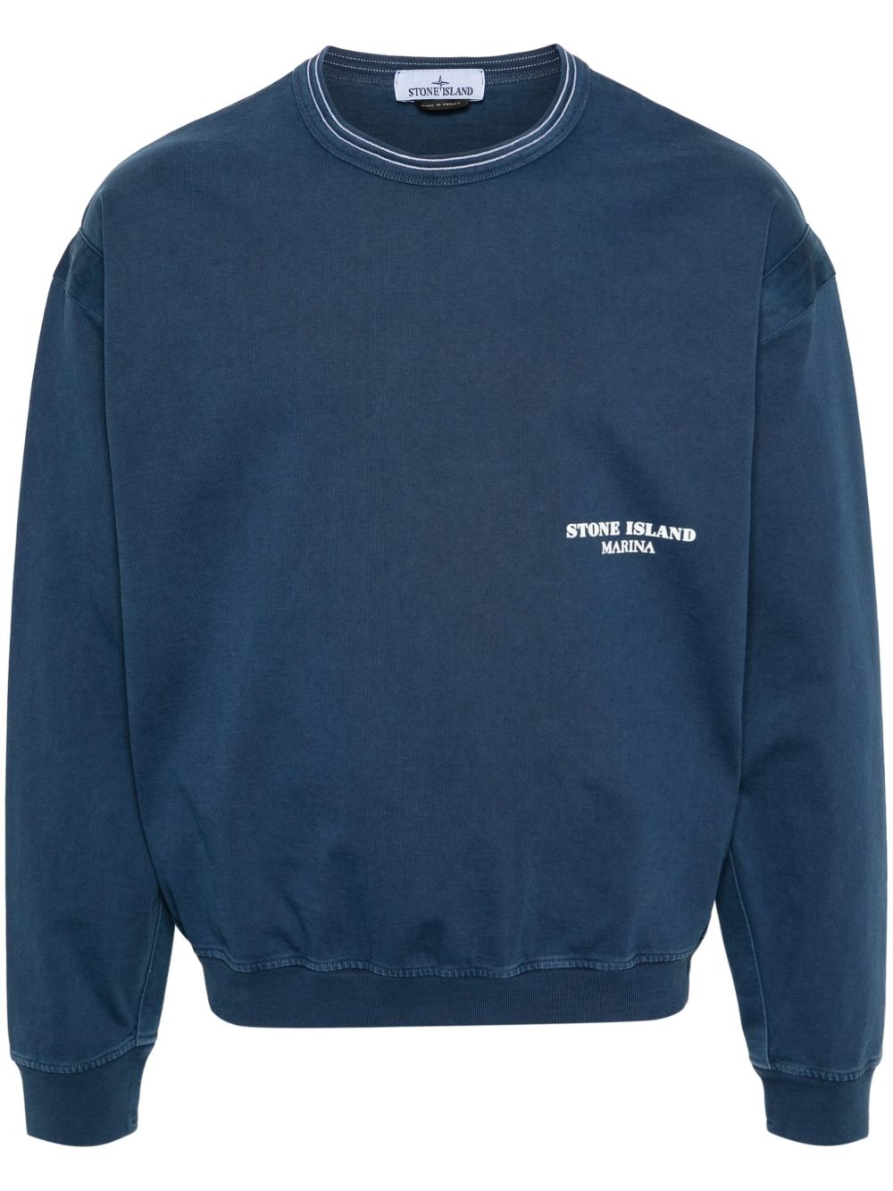 Stone Island logo印花棉卫衣 - 蓝色