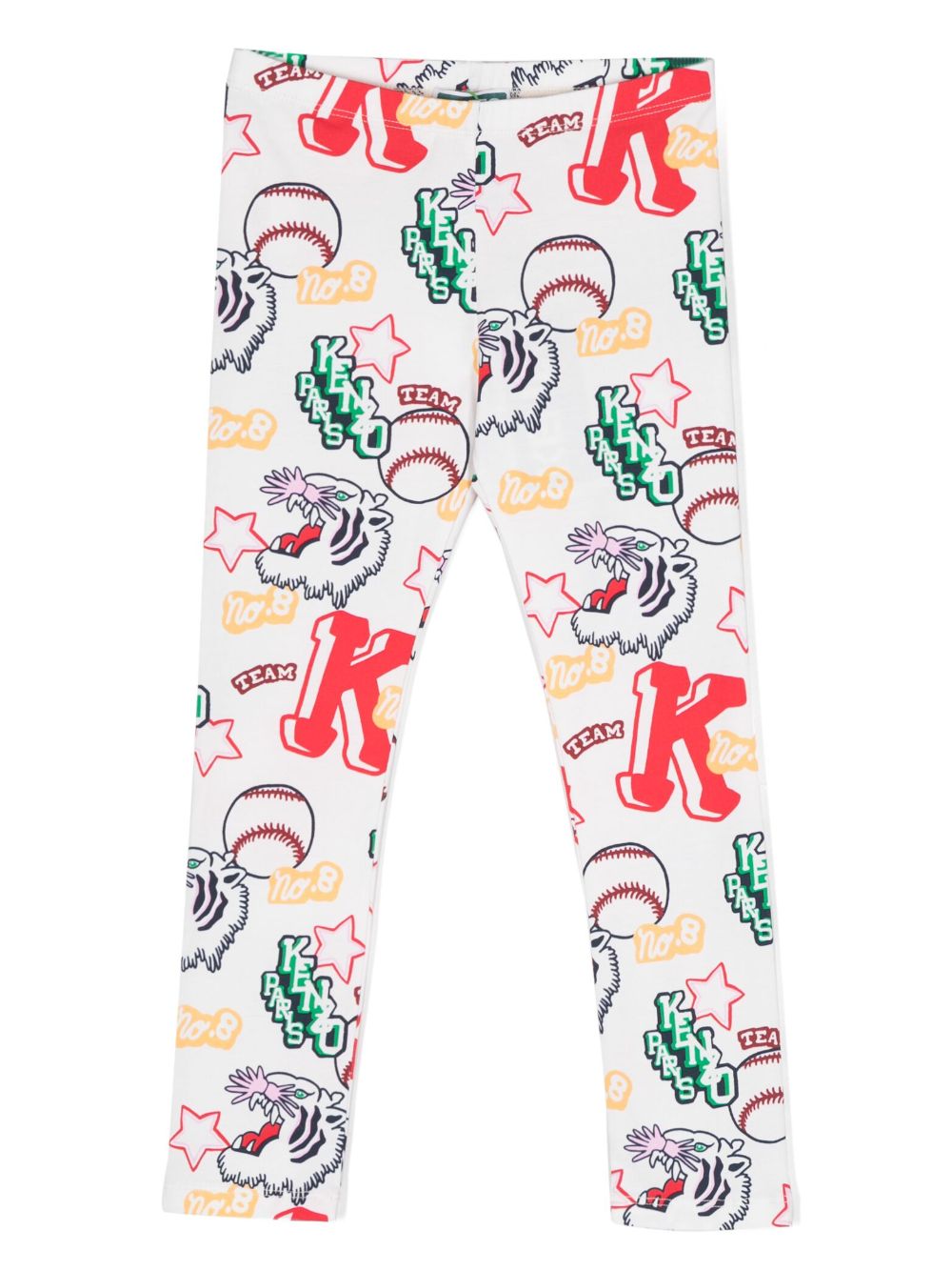 Kenzo Kids 图案印花松紧裤腰打底裤 - 中性色