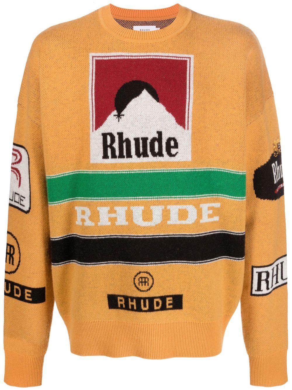RHUDE 圆领嵌花针织毛衣 - 橘色