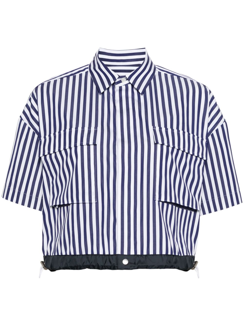 sacai 条纹短款棉罩衫 - 蓝色