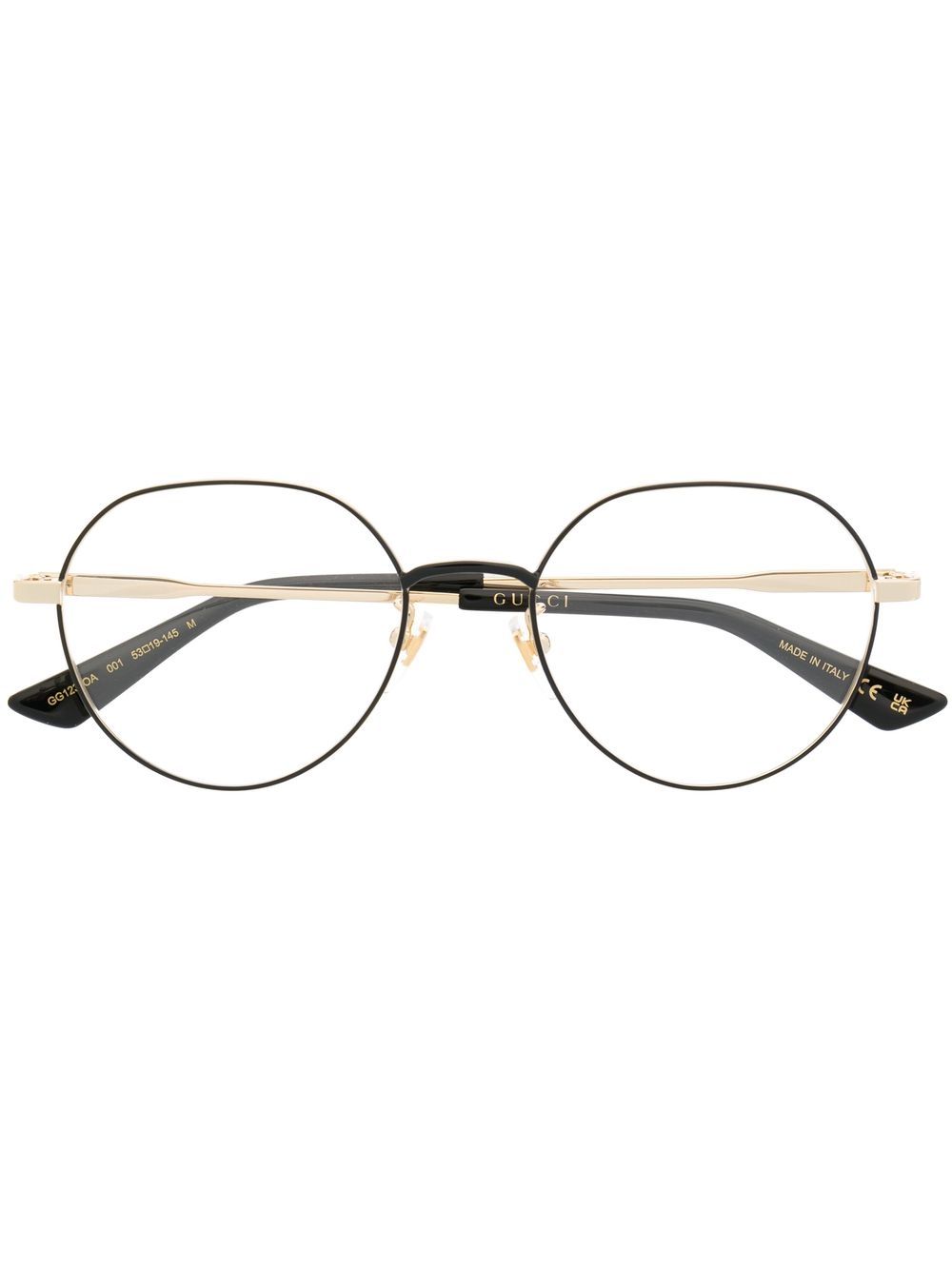 Gucci Eyewear logo雕刻圆框眼镜 - 金色