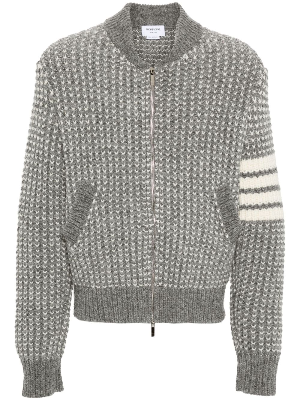 Thom Browne 四条纹粗针织飞行员夹克 - 灰色