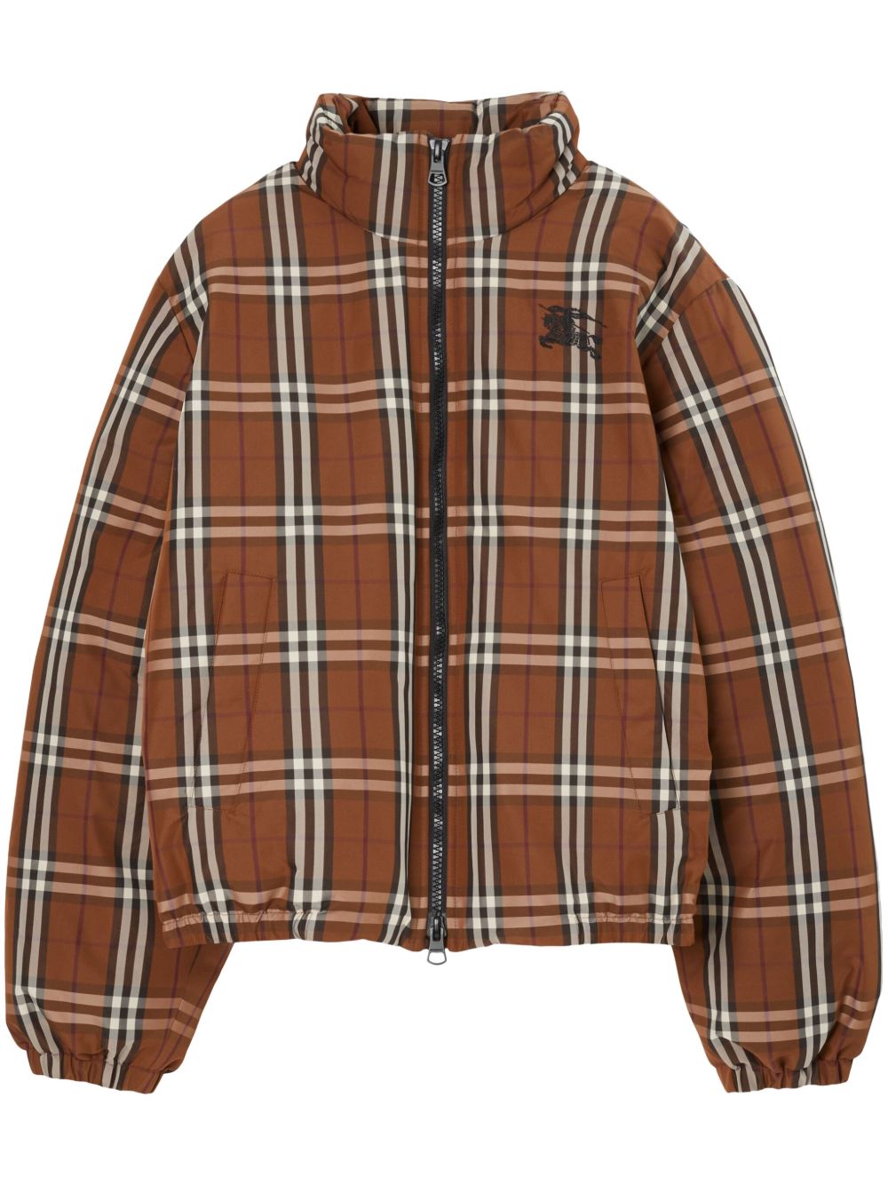Burberry Dark Birch 格纹拉链蓬松夹克 - 褐色