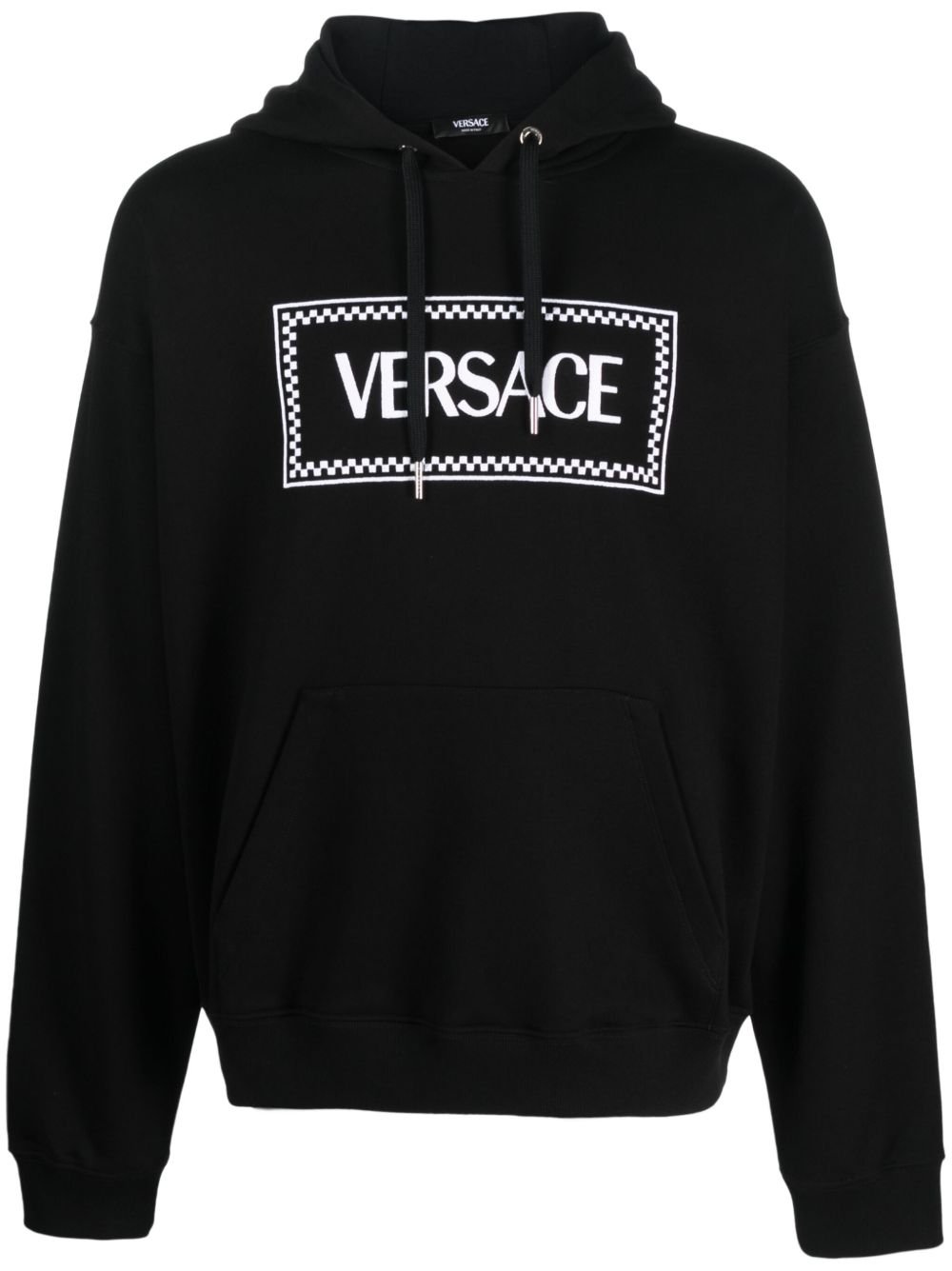 Versace 90年代复古风logo刺绣连帽衫 - 黑色