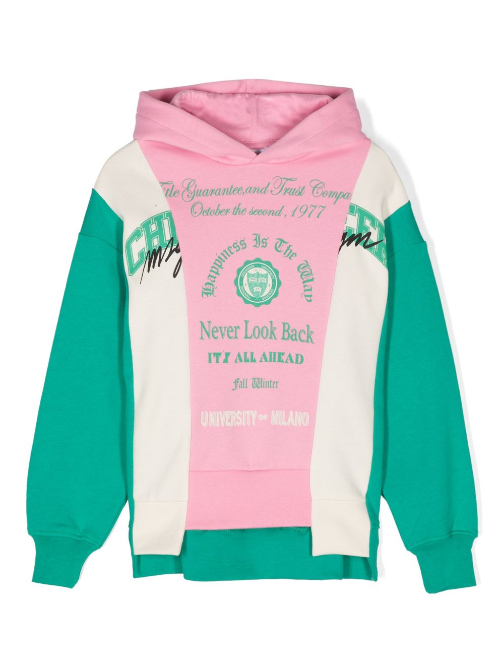 MSGM Kids logo印花拼接连帽衫 - 粉色