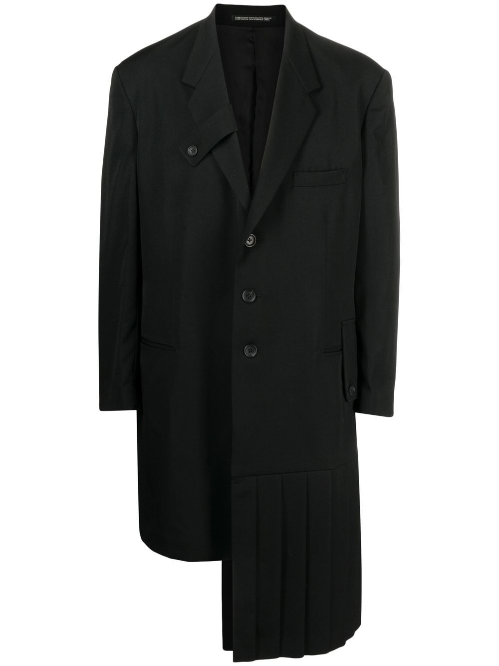 Yohji Yamamoto 标语印花单排扣外套 - 黑色