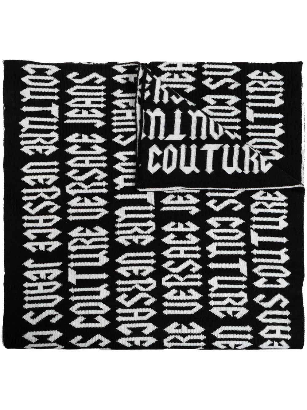 Versace Jeans Couture logo嵌花针织围巾 - 黑色
