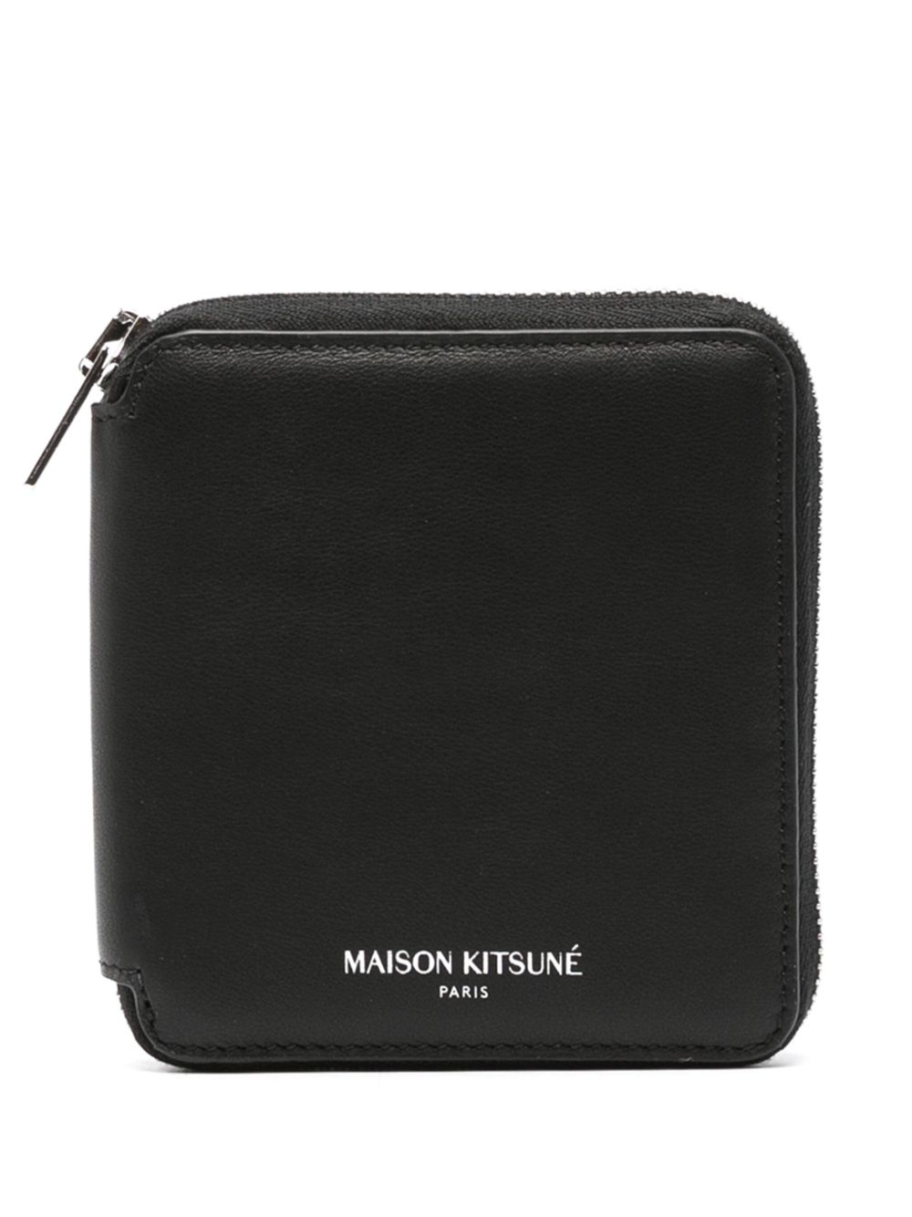 Maison Kitsuné logo印花皮质钱包 - 黑色