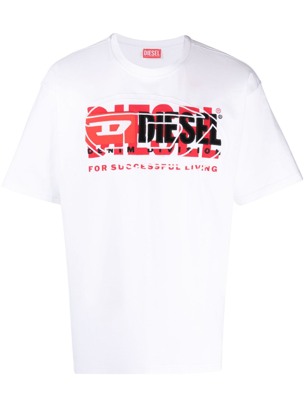 Diesel logo刺绣棉T恤 - 白色