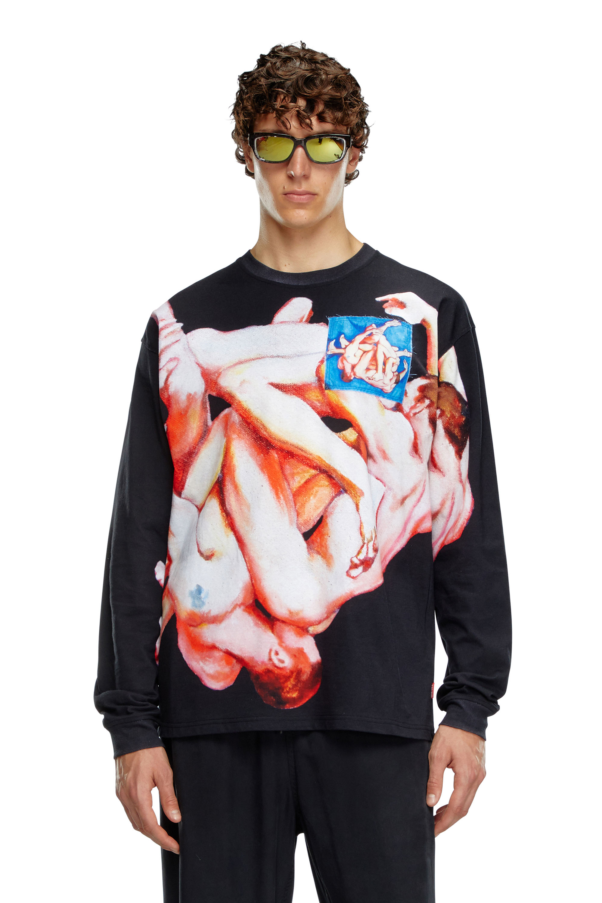 Diesel - Long-sleeve T-shirt with print and patches - T-Shirts - Unisex - Black