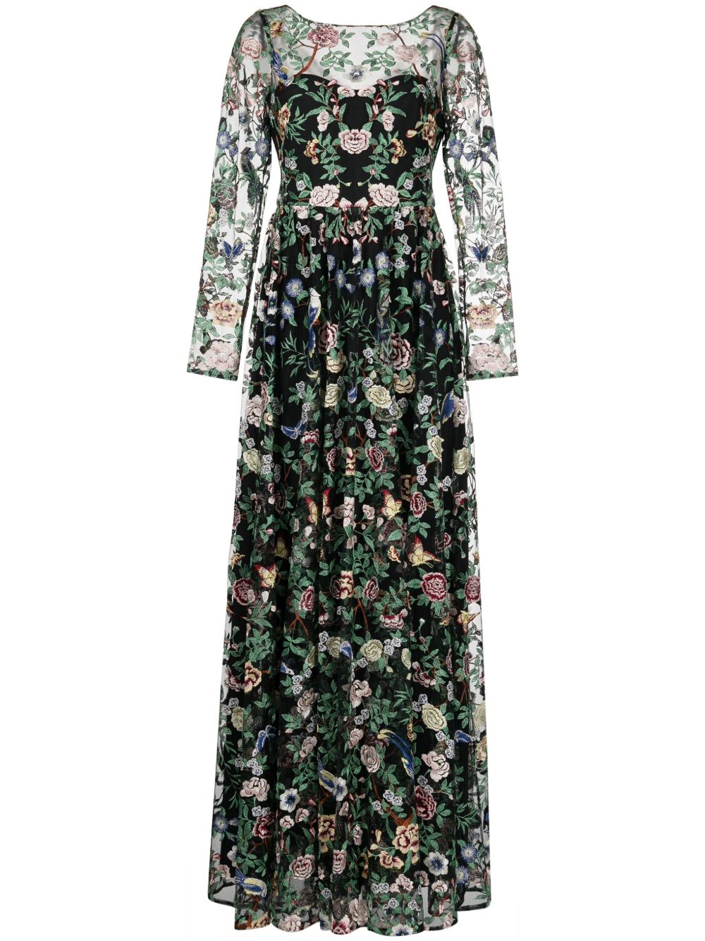 Marchesa Notte Botanical 刺绣礼服 - 黑色