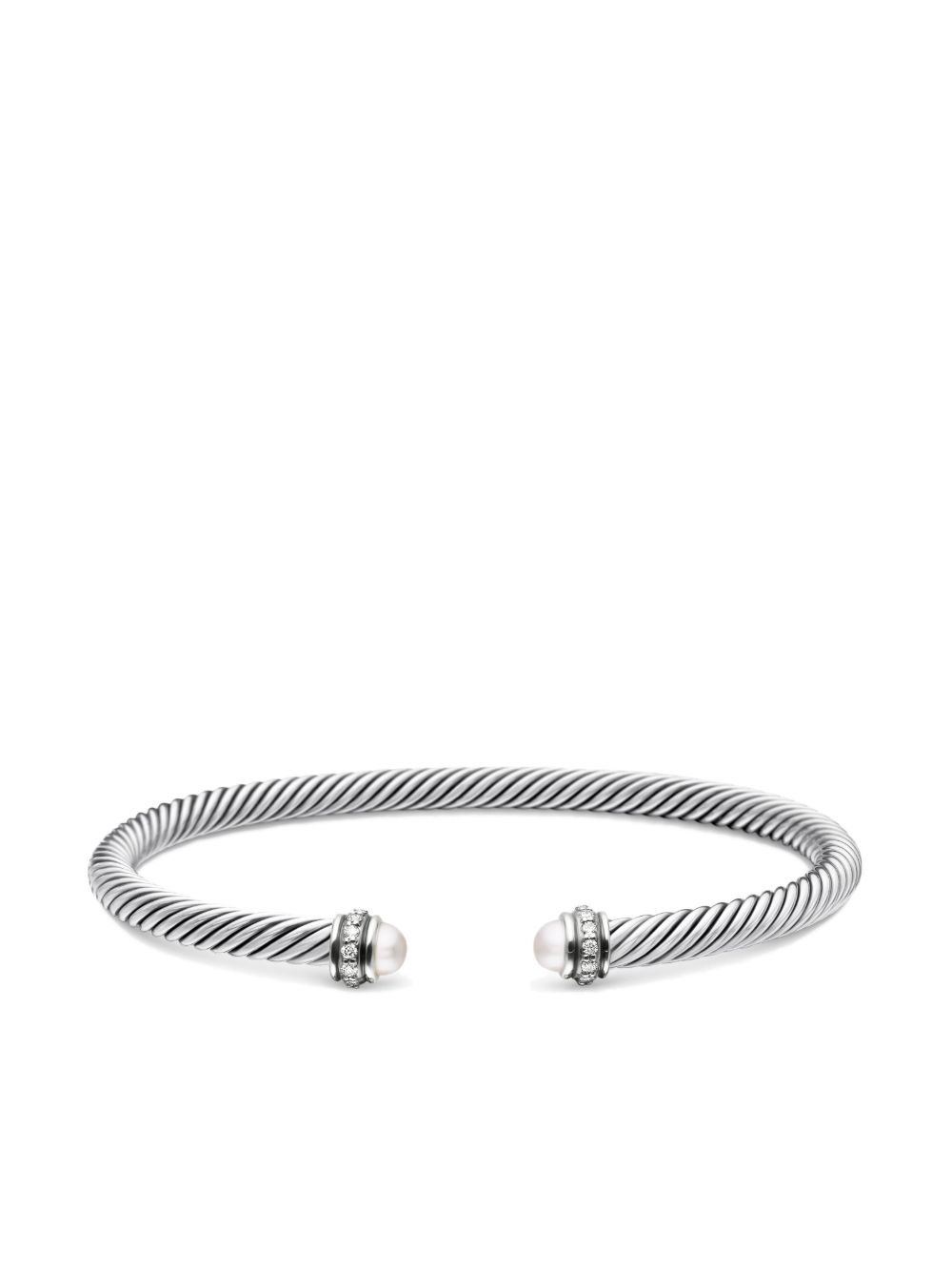 David Yurman 纯银 Cable Classics 珍珠钻石手链 - 银色