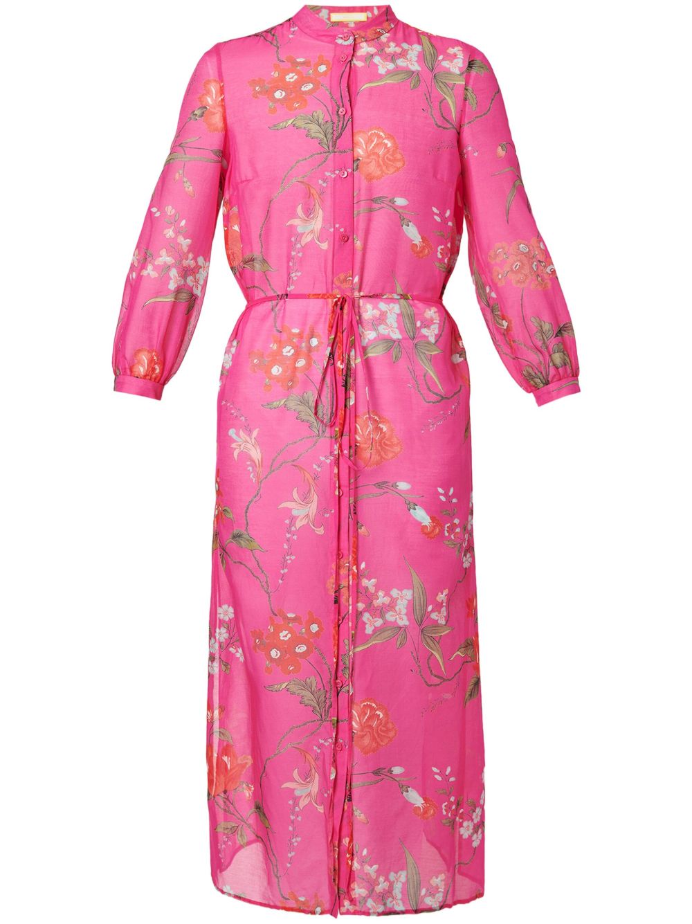 ERDEM 花卉印花束腰中长连衣裙 - 粉色