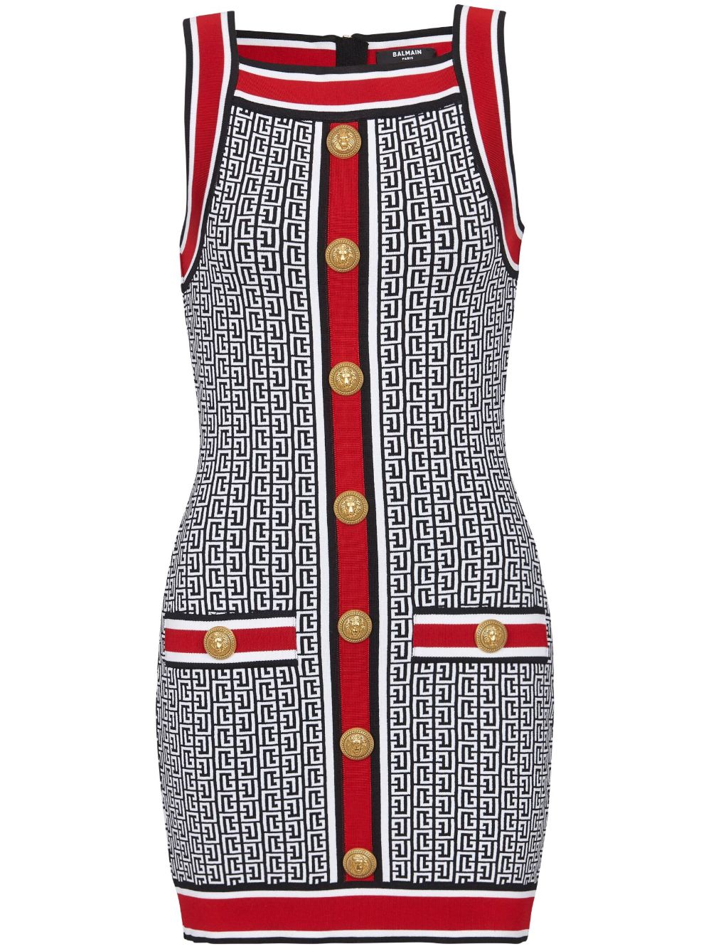 Balmain 纽扣缀饰经典logo迷你连衣裙 - 红色