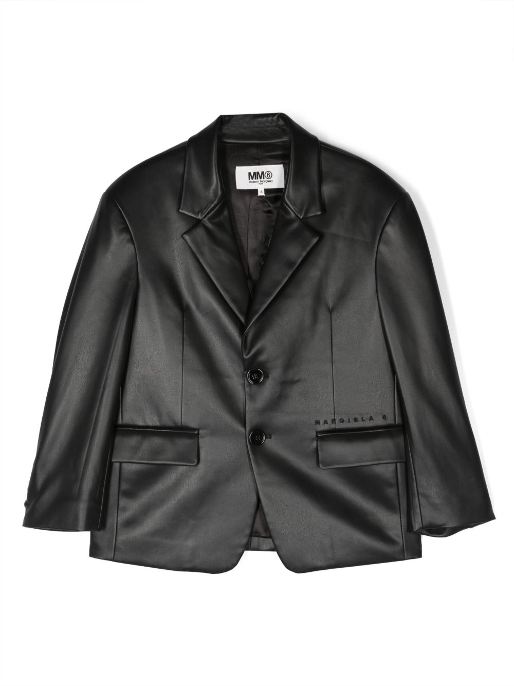 MM6 Maison Margiela Kids 单排扣皮质西装夹克 - 黑色