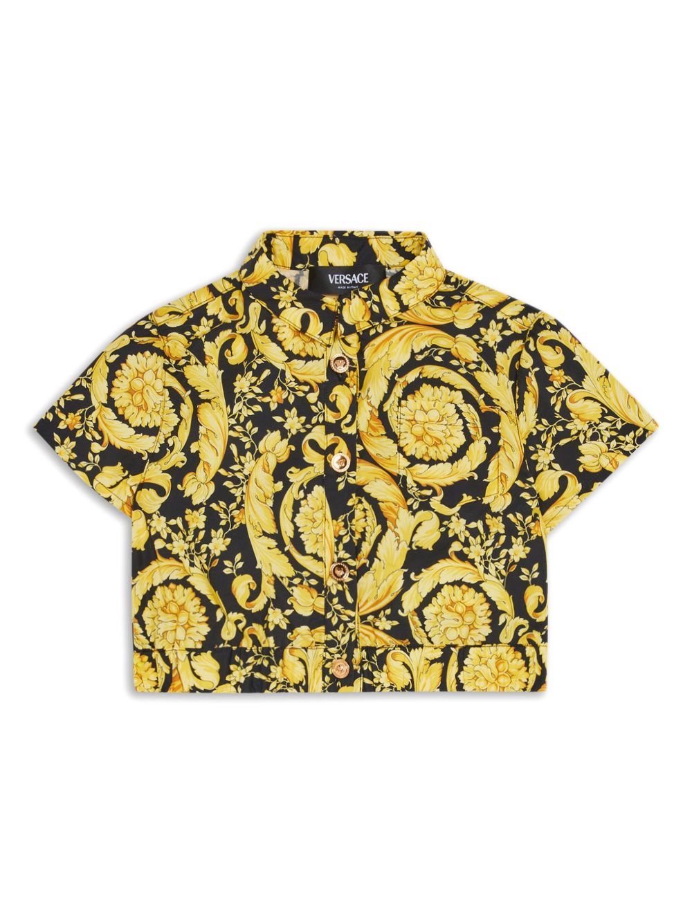 Versace Kids Barocco 印花短袖衬衫 - 黑色