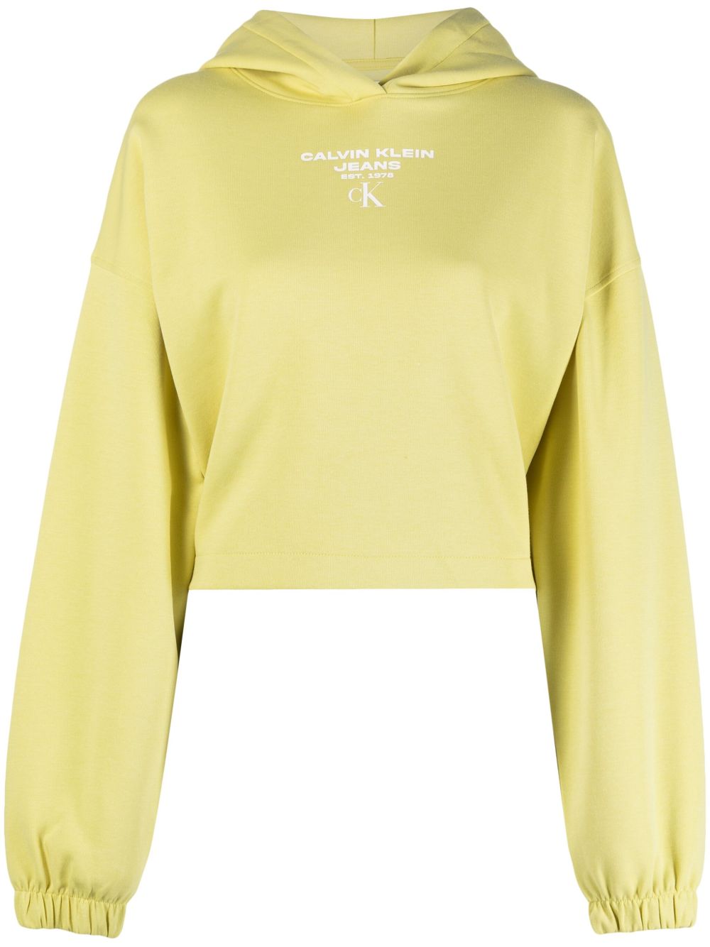 Calvin Klein Jeans logo印花短款连帽衫 - 黄色