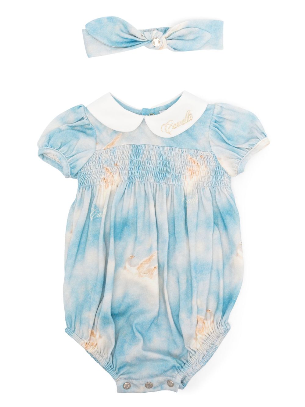 Roberto Cavalli Junior 图案印花棉连体衣套装 - 蓝色