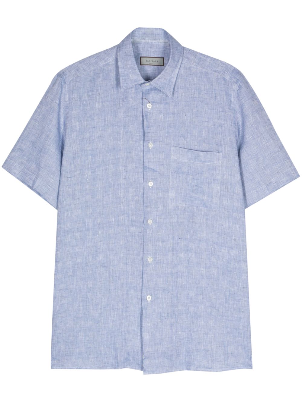 Canali 短袖亚麻衬衫 - 蓝色