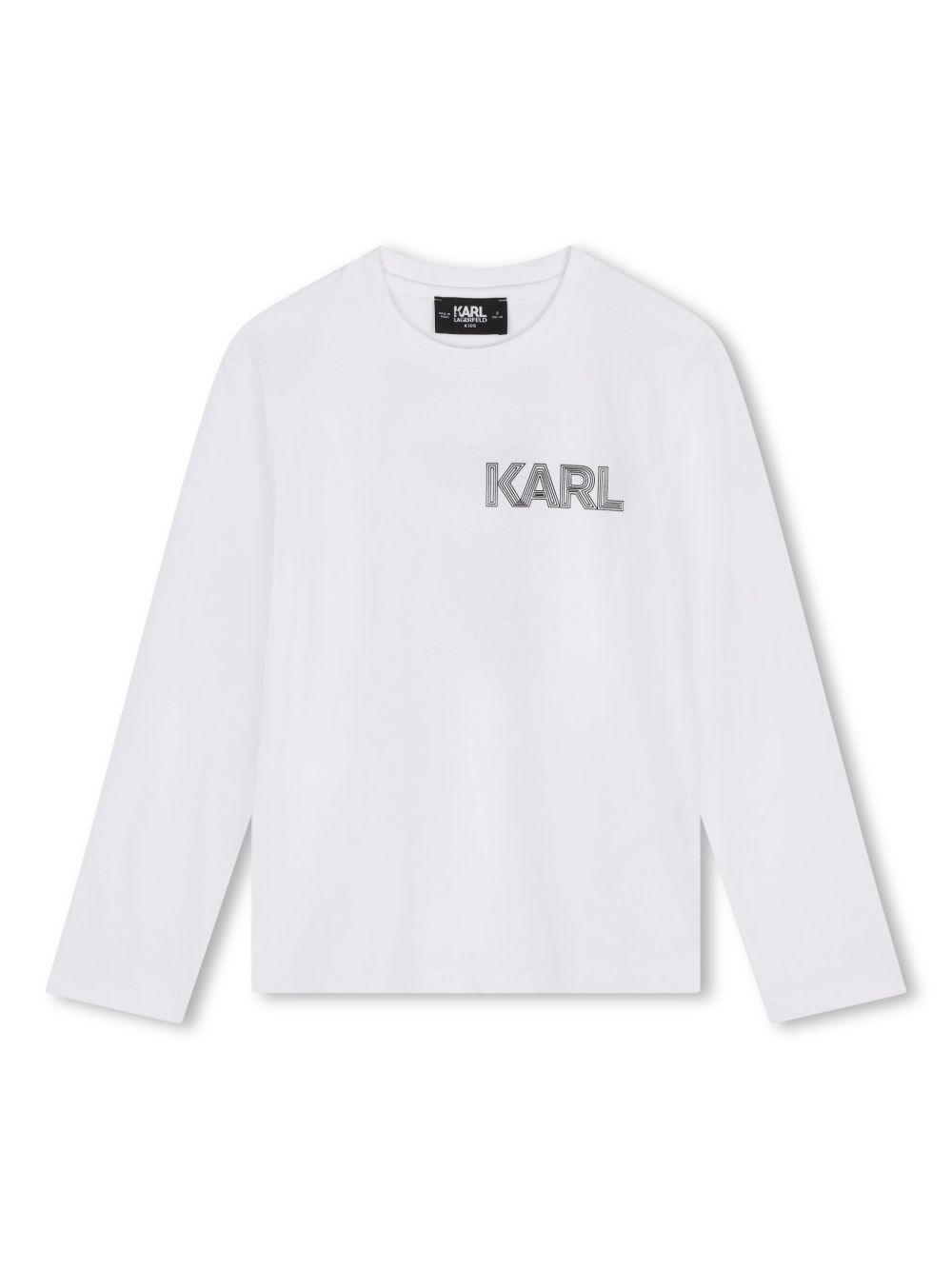 Karl Lagerfeld Kids 图案印花棉长袖T恤 - 白色
