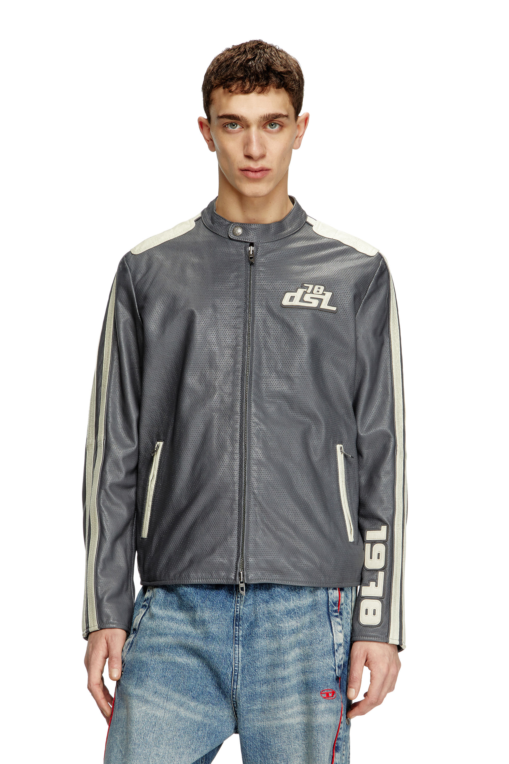 Diesel - Biker jacket in perforated leather - Leather jackets - Unisex - Grey