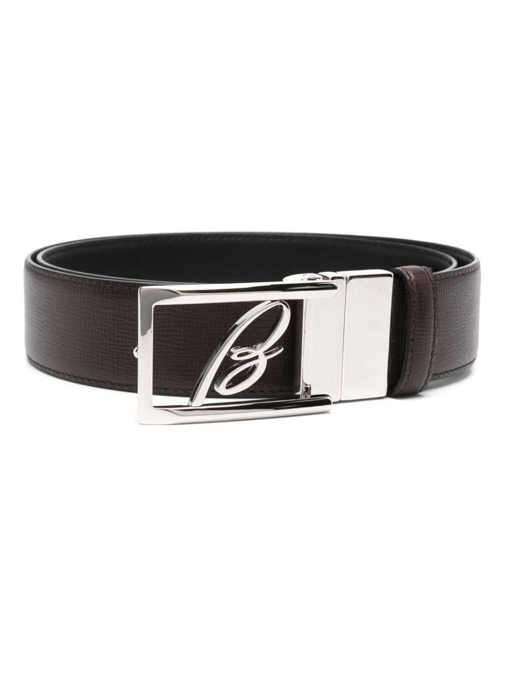 Brioni B logo扣环皮质腰带 - 褐色