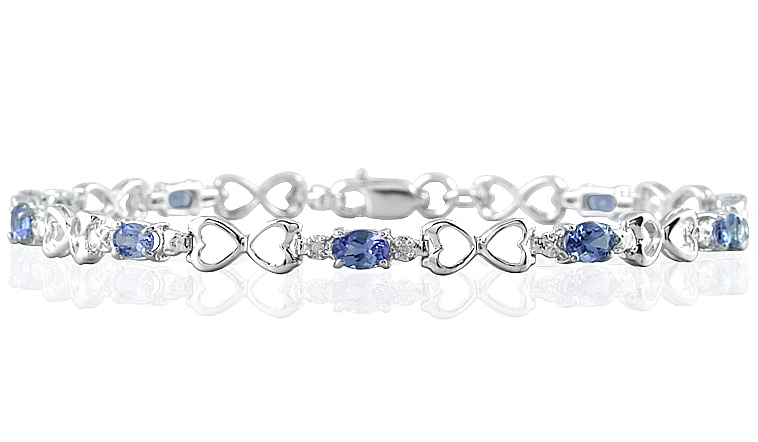 10 k白金Tanzanite和Diamond Heart Link手链