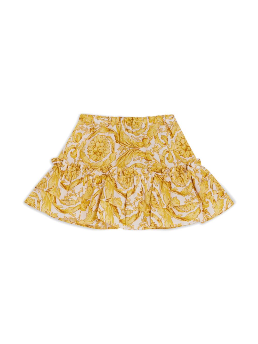 Versace Kids Barocco 印花伞形半身裙 - 黄色