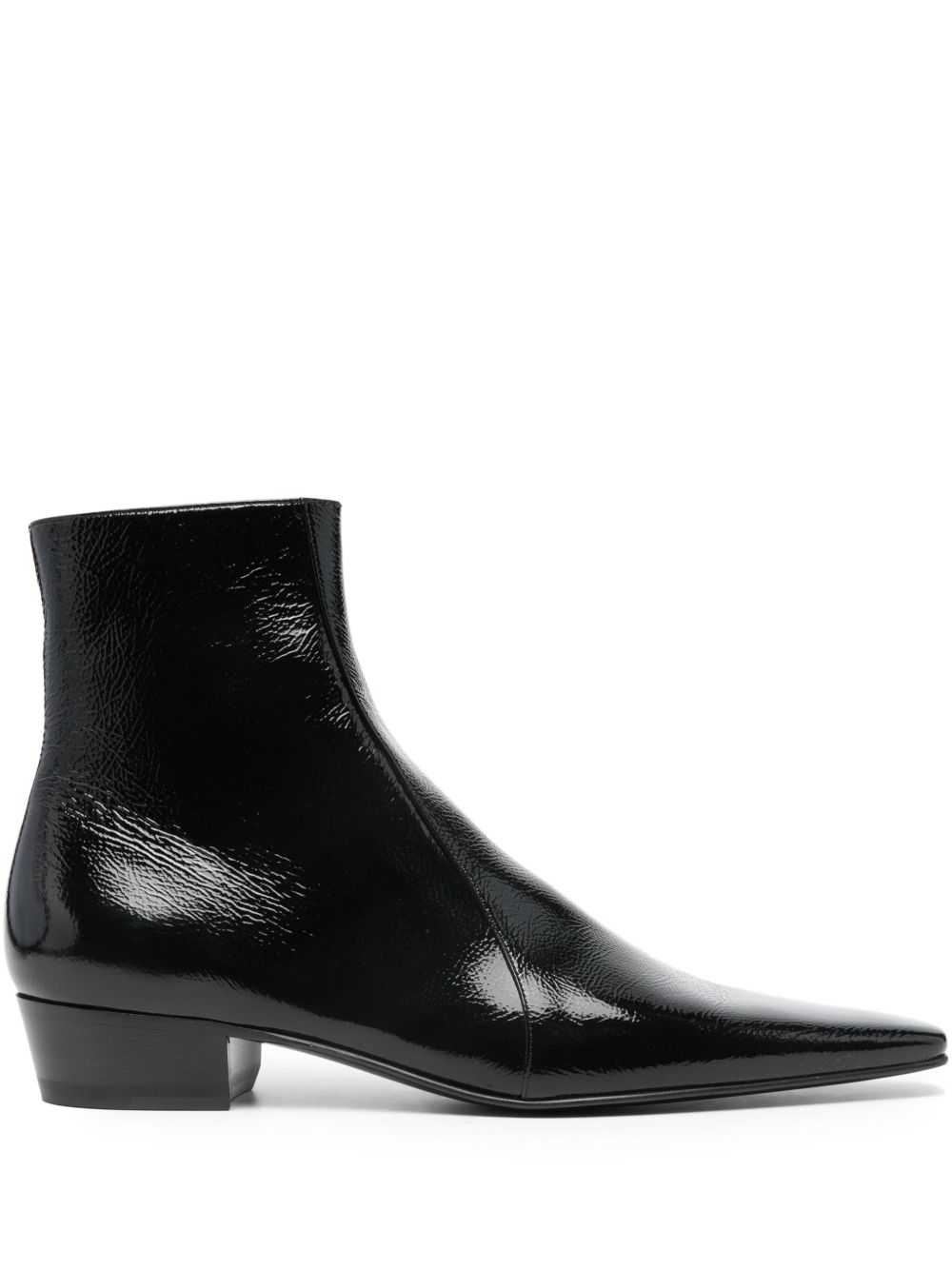 Saint Laurent 漆皮低跟及踝靴 - 黑色