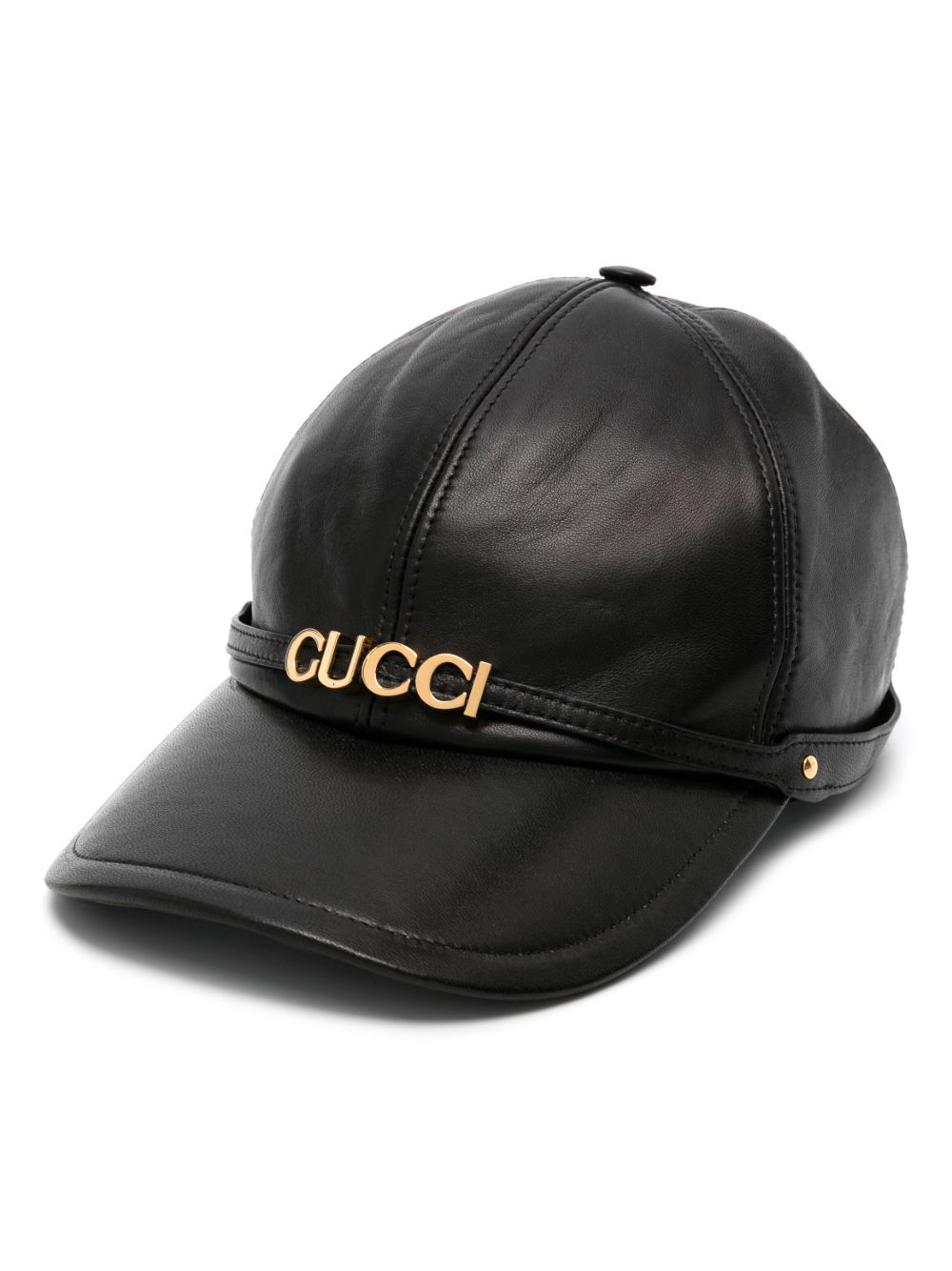 Gucci Gucci 标牌皮质棒球帽 - 黑色